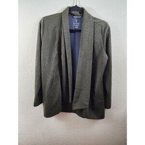 Elevate Womens S Green Wool Blend Long Sleeve Draped Open Front Cardigan Pockets
